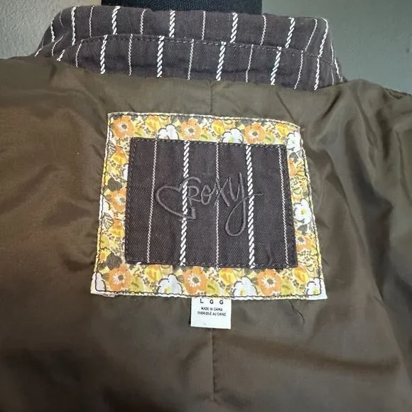 Roxy‎ Brown White Striped Cropped Blazer Jacket Y2K L Large - Picture 2 of 7